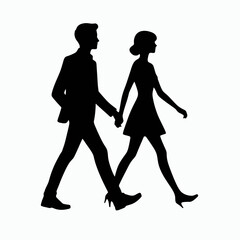  Walking Couple Silhouette in black on a white background