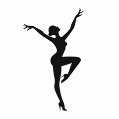 Dancing Woman silhouette in black on a white background