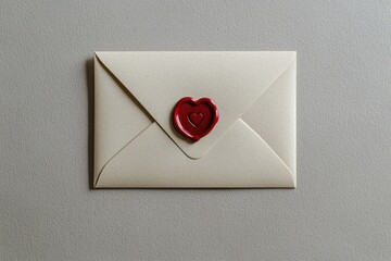 A simple beige envelope with a small, elegant red heart wax seal in the center, cutout on a transparent (PNG) background