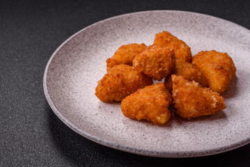 Brie cheese or camembert fries in breading, fast food, takeaway