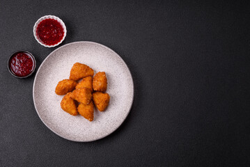 Brie cheese or camembert fries in breading, fast food, takeaway