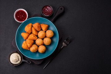 Brie cheese or camembert fries in breading, fast food, takeaway