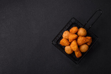 Brie cheese or camembert fries in breading, fast food, takeaway