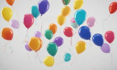 Colorful balloons floating in mid-air against a white background, party decoration, , floaty balloons