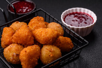 Brie cheese or camembert fries in breading, fast food, takeaway