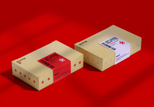 Two Delivery Boxes with Labels Mockup