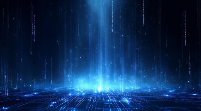 Glowing Tech Grid: Ultra-Detailed Vector Illustration on Dark Blue Canvas,暗青色のキャンバスに超詳細なベクターイラストで描かれた発光する技術グリッド.Generative AI
