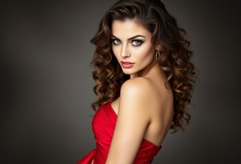 Naklejka premium Glamorous woman in red evening gown