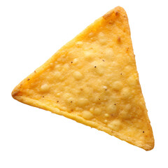 Fototapeta premium A tortilla chip, triangle potato chip isolated on transparent background, PNG