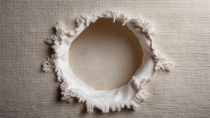 Elegant circular frayed fabric on beige backdrop