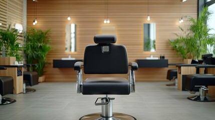 Modern barber shop interior with sleek chair and stylish decor inviting clientele for grooming and personal care