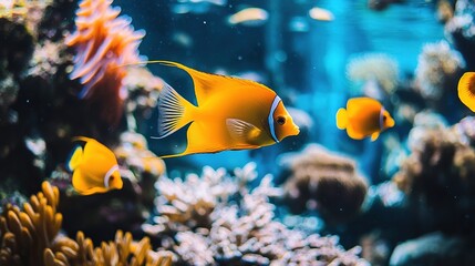Obraz premium Vibrant fish swim through coral reef chaos at tropical aquatic ecosystem underwater photography adventure
