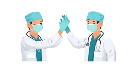 Two Doctors High Five Wearing Masks and Gloves