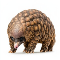 Scaly pangolin on white background.