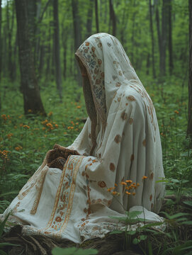 Celebration of Udmurt spring ritual in a serene sacred grove