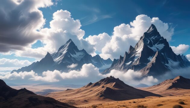 Clouds fill the bright blue sky, their towering peaks and rolling bases creating a dramatic and awe-inspiring sight, landscape photography, aerial photography, cumulus clouds