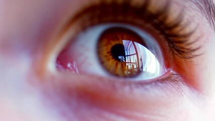 Closeup of eye reflecting passing shadow of spider in natural light