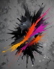 Dark smudge with abstract brush strokes and splashes on a gray surface , smudge, gritty