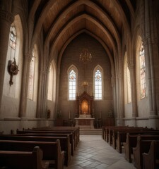 Fototapeta premium Detailed photo of Kerkis mountain chapel interior, wooden beams, church interior
