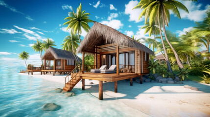 seascape with bungalow resorn on nature background