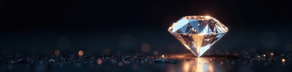 Luminous diamond on a black background with subtle glow, natural, sparkle, stone