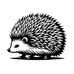 Cute and Detailed Vector Silhouette of a Hedgehog, Showcasing Its Tiny, Endearing Form and Protective Spines, Perfect for Wildlife and Pet Illustrations, Isolated on a White Background