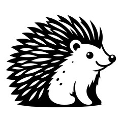 Adorable and Detailed Vector Silhouette of a Hedgehog, Perfect for Nature and Wildlife Art, Depicting Its Spiny Features and Endearing Shape, Isolated on a Crisp White Background