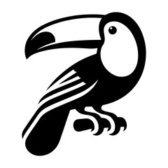 Detailed Vector Silhouette of a Toucan, Celebrating the Beauty of Tropical Rainforests with Its Bold Beak and Vibrant Colors, Isolated on a Bright White Background