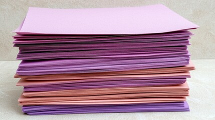 Layered Stack of Textured Craft Paper in Vibrant Shades of Purple and Peach