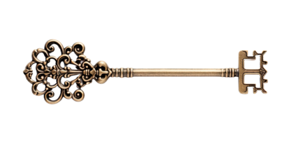 Golden key, isolated on transparent background