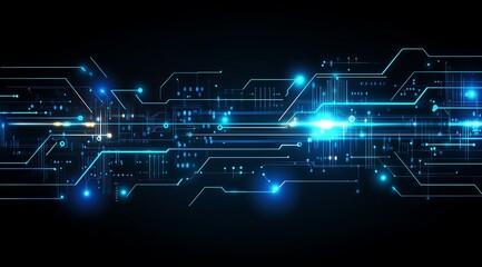 Obraz premium Radiant Blue Circuit Board in a Digital Technology Vector Design,デジタル技術を象徴する光輝くブルーの回路基板ベクターデザイン.Generative AI