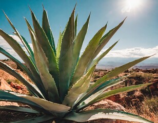 Majestic Agave Plant with Thick, Spiked Leaves in a Sunlit Desert Landscape