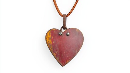 Rustic Heart Pendant Necklace - A charming rustic heart-shaped pendant necklace with a distressed red finish, hanging from a brown leather cord.  Perfect for adding a touch of vintage style.