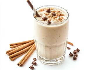 vanilla milk shake, frozen, long glass, isolate, white background 