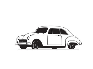 Vintage classic car silhouette. Vintage car silhouette isolated on white background. Vintage hand drawn logo design illustration of a Classic old car.