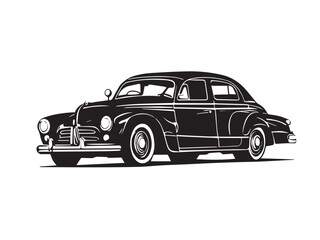 Fototapeta premium Vintage classic car silhouette. Vintage car silhouette isolated on white background. Vintage hand drawn logo design illustration of a Classic old car.