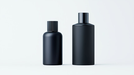 Sleek black deodorant bottles arranged on light background