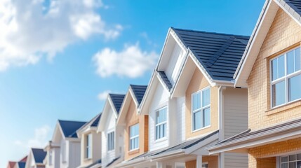Row of houses with a blue sky in the background