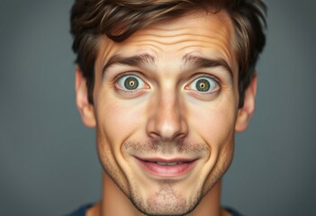 A surprised male portrait with a subtle smile and direct gaze
