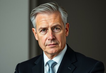 Portrait of an old businessman with a serious expression