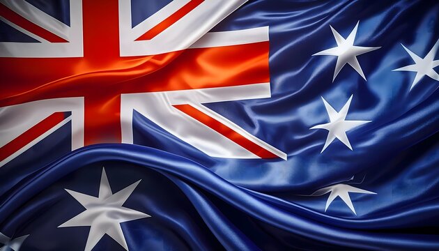 Vibrant Australia flag waving with luxurious satin texture - Patriotic and cultural symbol
