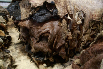 Packing of animal skins ready for the tanning process at the factory.