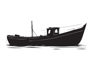 Boat black silhouette is isolated on a white background. Boat icon. Boat vector illustration. 