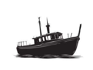 Obraz premium Boat black silhouette is isolated on a white background. Boat icon. Boat vector illustration. 