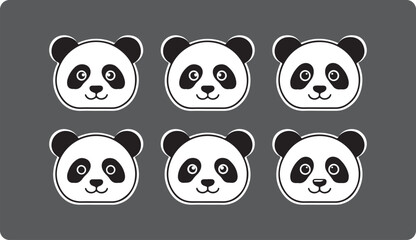 Cute Panda Face Vector Set - Black and White Minimalist Icons for Graphic Design Projects