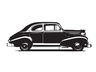 Vintage classic car silhouette. Vintage car silhouette isolated on white background. Vintage hand drawn logo design illustration of a Classic old car. 