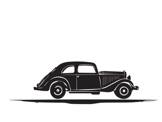 Vintage classic car silhouette. Vintage car silhouette isolated on white background. Vintage hand drawn logo design illustration of a Classic old car. 