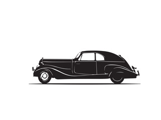 Obraz premium Vintage classic car silhouette. Vintage car silhouette isolated on white background. Vintage hand drawn logo design illustration of a Classic old car. 
