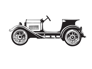 Vintage classic car silhouette. Vintage car silhouette isolated on white background. Vintage hand drawn logo design illustration of a Classic old car. 