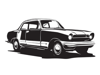 Vintage classic car silhouette. Vintage car silhouette isolated on white background. Vintage hand drawn logo design illustration of a Classic old car. 